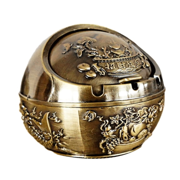 Ashtray with Lid, Qyaukm Ashtray Multi Function Shape Ashtray Large Capacity Useful for Car Spherical Ashtray Creative Retro Round High Grade Anti Fall Multi Functional Ashtray, 1*Spherical Ashtray