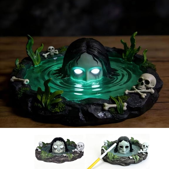 Ashtray Resin Craft Detailed Skull And Ghost Design,Multi Function Desktop Ornament Built In Nightlight For Holiday Decor And Gift Selection