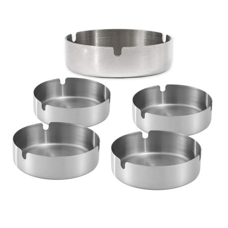 Ashtray Stainless Steel Cigarette Ashtray Ash Tray for Cigarettes 5 Pack (Silver,Large-3.94in)