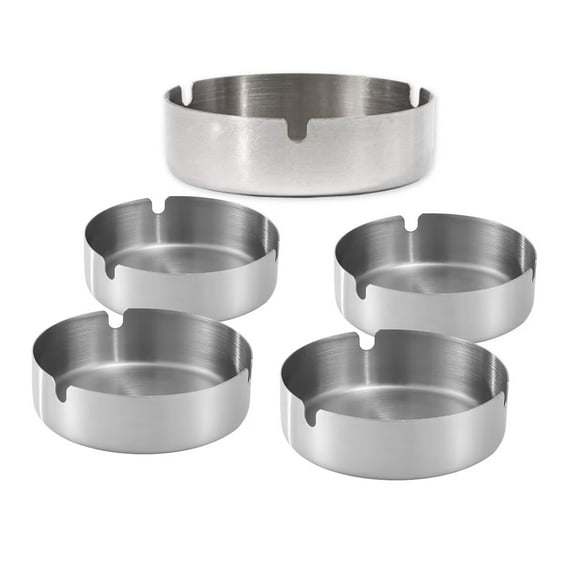 Ashtray Stainless Steel Cigarette Ashtray Ash Tray for Cigarettes 5 Pack (Silver,Large-3.94in)