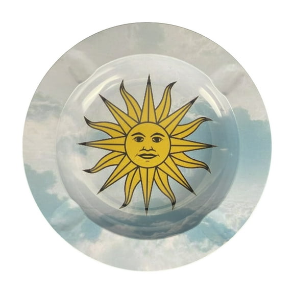 Ashtray "Sun Face in Clouds" 5.5" Circle Metal Tray Tobacco Smoke Accessories - Tray God