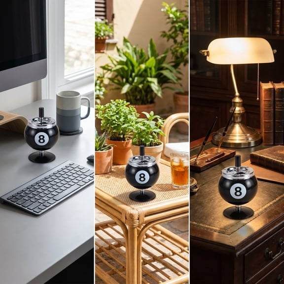 Ashtray Windproof Desktop Ash Tray, Push Lid Smokeless Ash Holder with Fly Ash Protection and Stable Display Design, Decorative Table Accessory for Office Bar Game Room