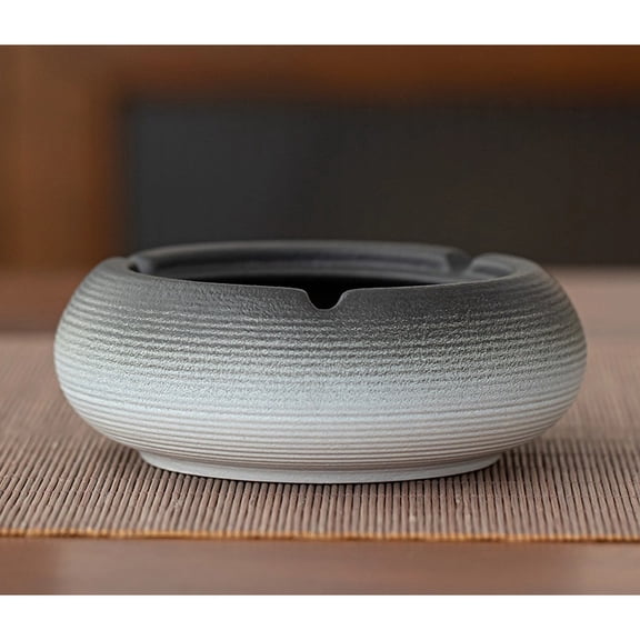 Ashtray, household ceramic funnel, anti fly ash with lid, office ashtray, living room, windproof - black and white gradient (not including lid)