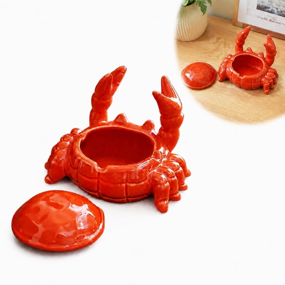 Ashtray with Lid Windproof Smokeless Ceramic Crab Decor Tabletop Ashtray, Small Lightweight Heat Resistant Ash Tray for Indoor Outdoor Single Pack