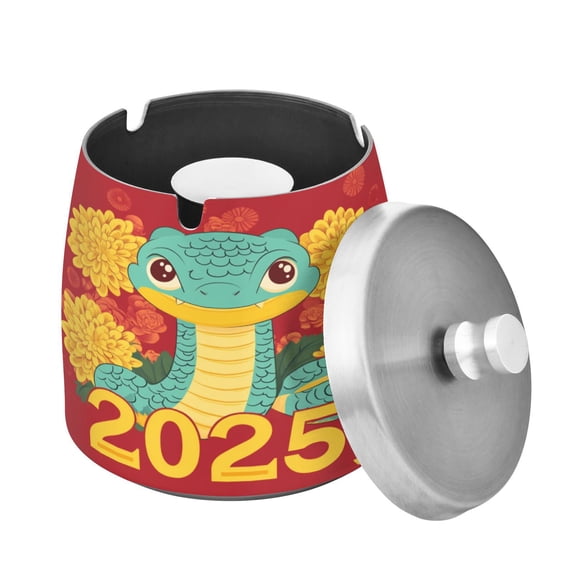 Ashtray with Lid for Cigarette, Stainless Steel Smokeless Odorless Windproof Ashtrays, for Home Office Tabletop Outside Patio Outdoor Balcony Snake