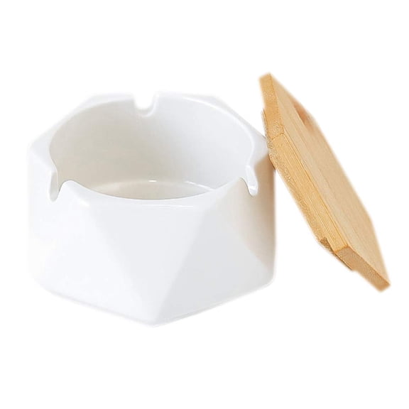 Ashtray with Lid for Cigarettes, Ash Tray Smoking Holder Indoor Smokeless Outdoor Windproof Patio Home Office Cool Decor(white)