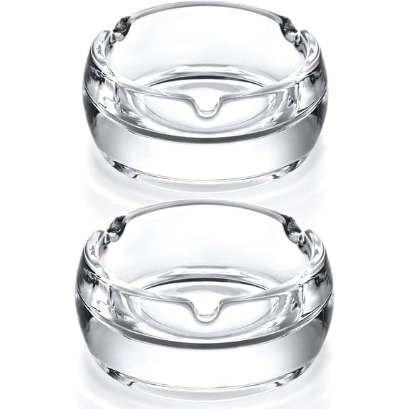 Ashtrays, 2 Pack Glass Ashtray for Cigar Cigarettes, Clear Round Ash trays Home Office Indoor Outdoor Patio Use