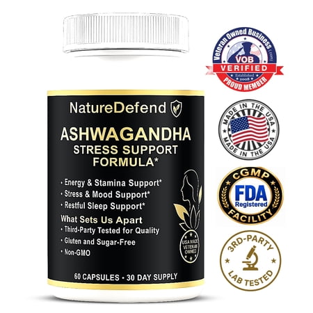 NatureDefend Ashwagandha Dietary Supplement, 60 Capsules, Veteran-Owned, USA Made
