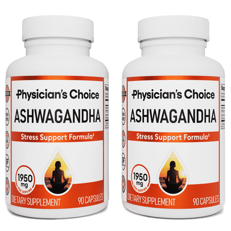 Ashwagandha 1950mg Organic Ashwagandha Root Powder with Black Pepper Extract, Stress Relief, Mood Support, Veggie Ashwagandha Capsules, 90 Count (Pack of 2)