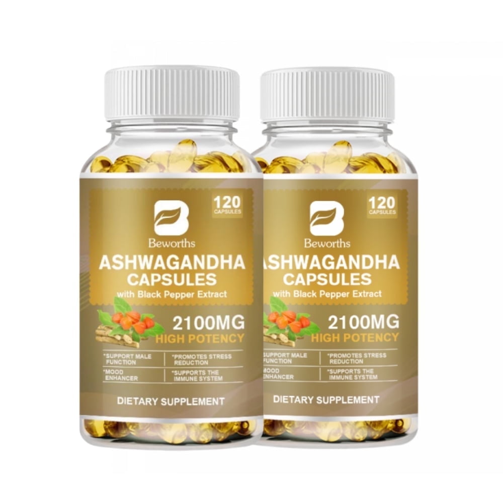 Ashwagandha Capsules 2100mg - Organic Ashwagandha Supplement - Stress Relief, Mood Enhancer & Natural Energy Support Supplement for Men and Women - 240 Softgels(2 PACK)