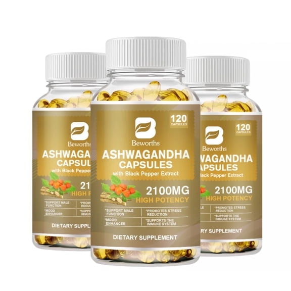 Ashwagandha Capsules 2100mg - Organic Ashwagandha Supplement - Support Stress, Mood & Energy for Men and Women - 360 Softgels(3 PACK)