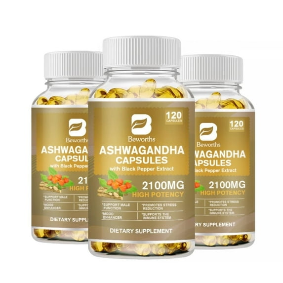 Ashwagandha Capsules 2100mg - Organic Ashwagandha Supplement - Stress Relief, Mood Enhancer & Natural Energy Support Supplement for Men and Women - 360 Softgels(3 PACK)