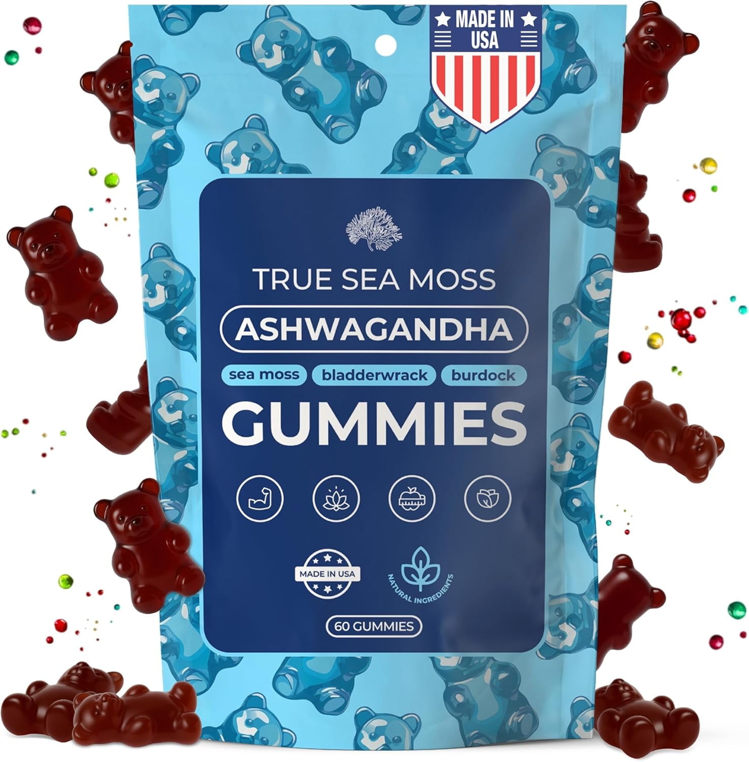 Walmart Cyber Monday Deals 2025 True Sea Moss Ashwagandha Gummies with Sea Moss, Burdock & Bladderwrack, Vegan Herbal Blend for Men & Women, 60 Gummies in Pouch