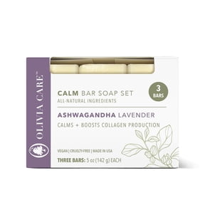 Ashwagandha Lavender Bar Soap Set of 3, Moisturizing Natural Soap Bars with Olive Oil & Lavender Essential Oil, Gentle Body Face & Hand Soap, Relaxing Aromatherapy Bath Soap, 5 oz Each