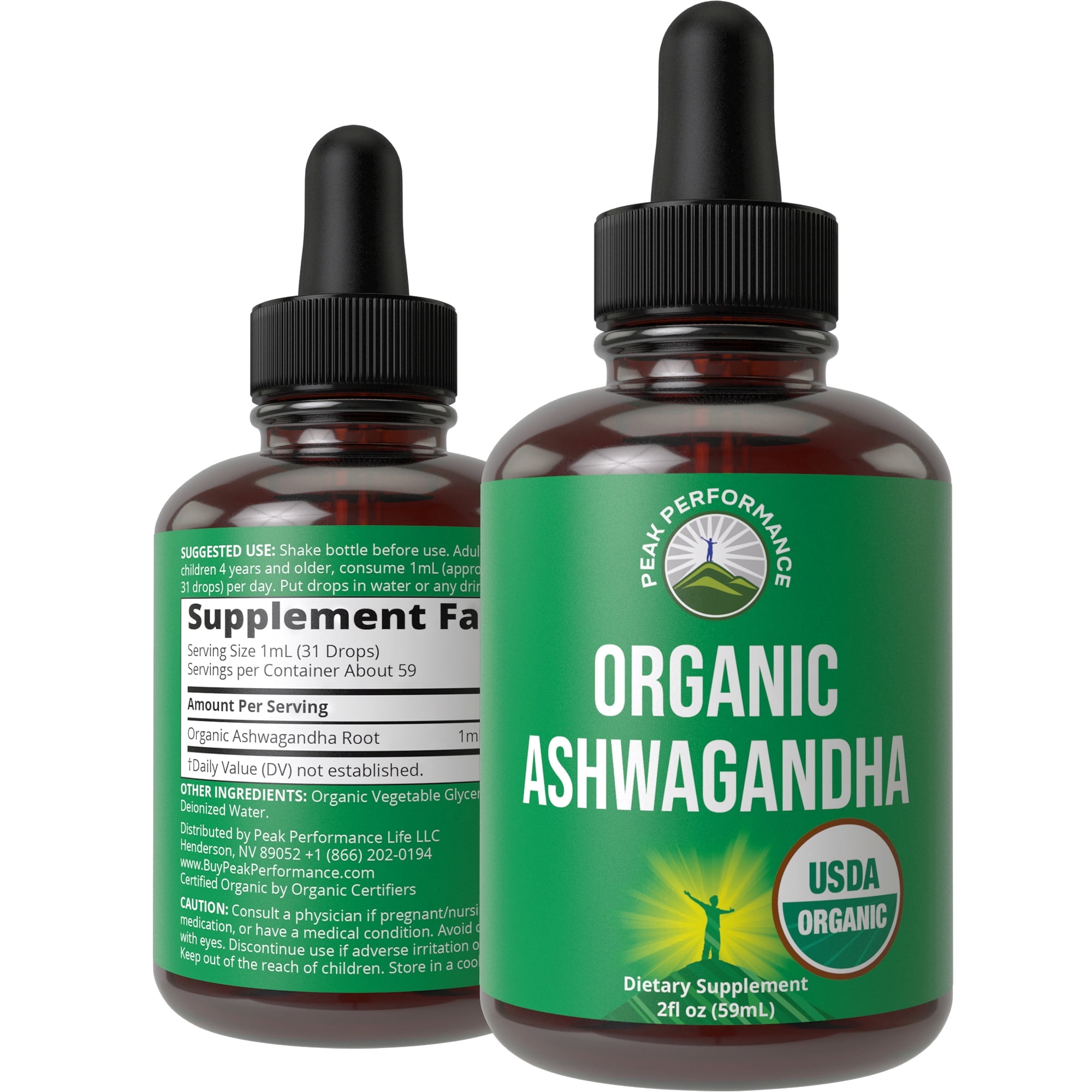 Peak Performance Organic Ashwagandha Liquid Drops for Stress Relief and ...