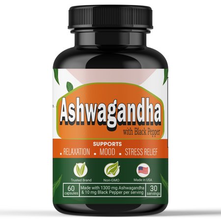 Ashwagandha Root General Wellness Dietary Supplement Vegetarian Capsules, 500 mg, 60 Count(60ct) with Black Pepper for Adults