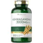 Ashwagandha Supplement 3000mg | 300 Capsules for Men and Women | by Carlyle