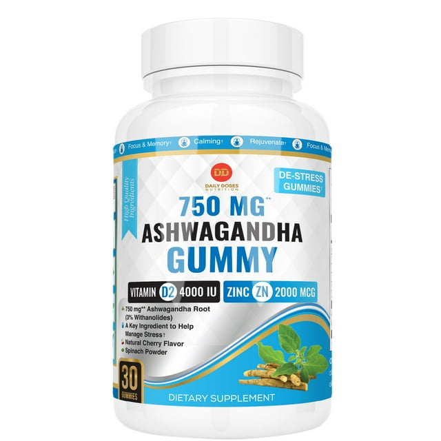 Ashwagandha Supplements Gummy with Ashwagandha Root Vitamin D2 + Zinc