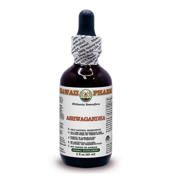Ashwagandha (Withania Somnifera) Dry Root ALCOHOL-FREE Liquid Extract. Expertly Extracted by Trusted HawaiiPharm Brand. Absolutely Natural. Proudly made in USA. Glycerite 2 Fl.Oz