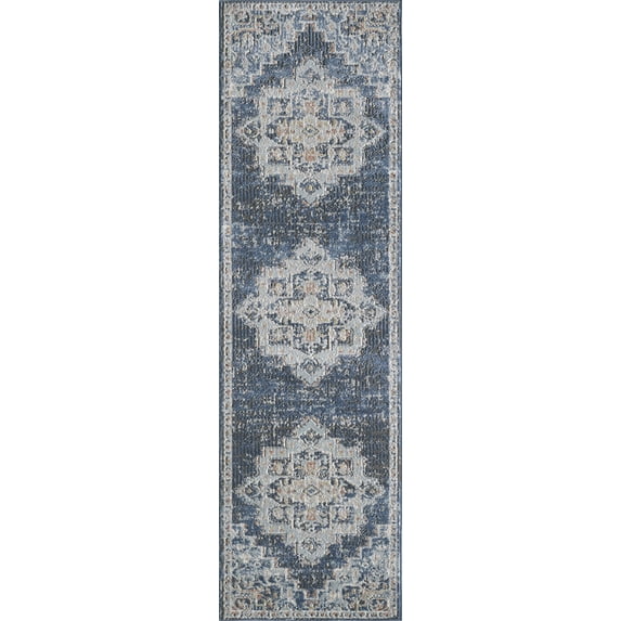 Ashwood Home Elrama 2'2" x 7'6" Blue Oriental Polyproylene Indoor Runner