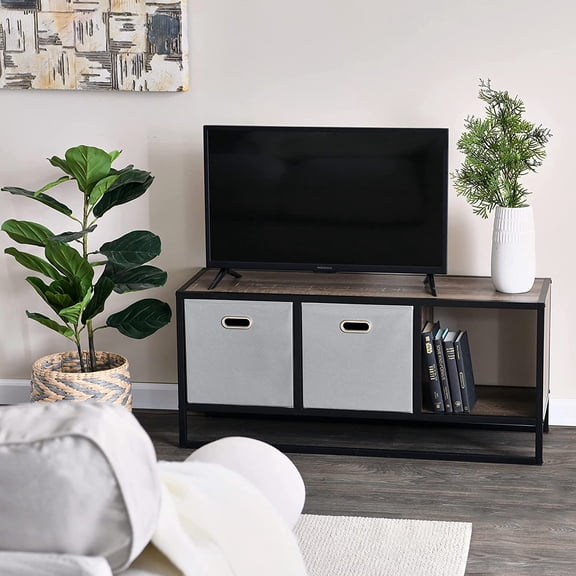 Ashwood & Iron Cube TV Console with Rustic Grain Finish for Living Room Storage