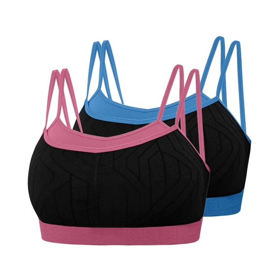 Ashyfjp 2Pcs Womens Sports Bras Breathable Double Strap Wireless Bra with Geometric Print Comfortable Yoga Bras for Running Exercise