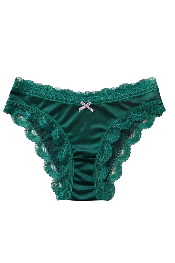 Briefs for Women Satin & Lace Low Rise Underwear Soft Breathable Panties with Delicate Lace Leg Openings, Size S-XL