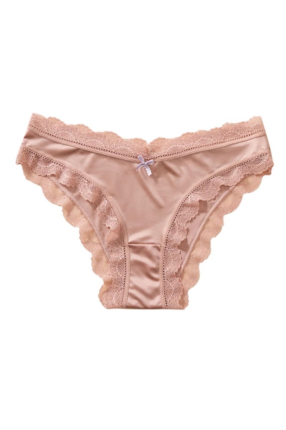Briefs for Women Satin & Lace Low Rise Underwear Soft Breathable Panties with Delicate Lace Leg Openings, Size S-XL