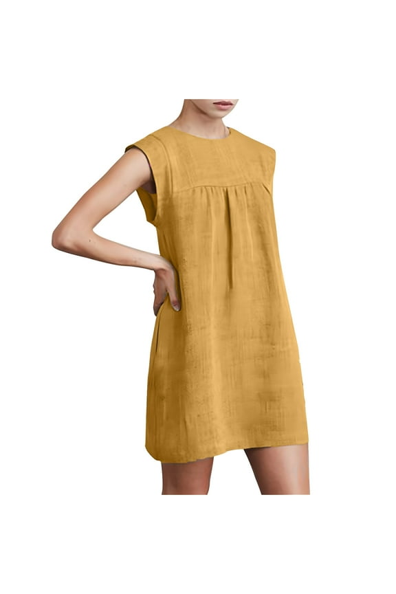 Casual Dresses for Women Solid Color Sleeveless Crew Neck Shift Dress Soft and Comfortable Summer Dress Ideal for Daily Wear, Size S-3XL