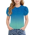 thumbnail image 1 of Ashyfjp Girls Summer Tops Casual Printed Short Sleeve Crew Neck Tee with Puff Cuff Sleeve Trendy Versatile Daily Tops for Girls, 1 of 8