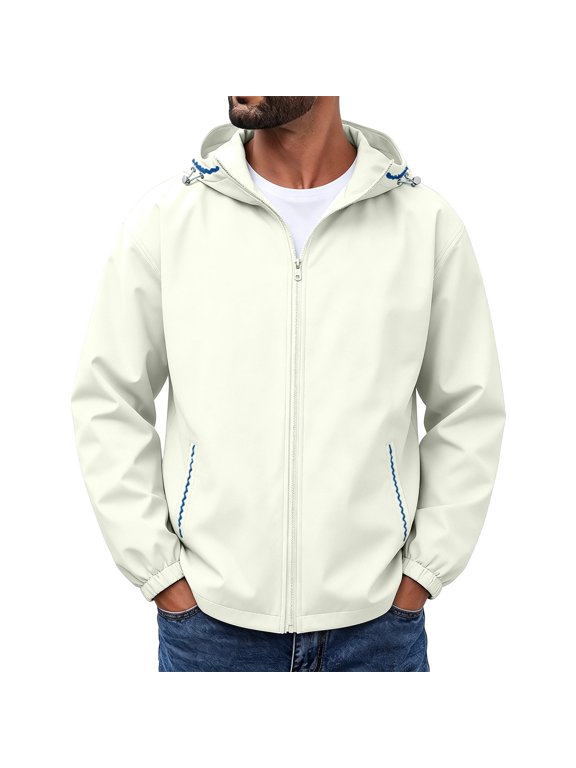 Jackets for Men Full Zip Adjustable Toggle Hood Side Decorative Pocket Lightweight Casual Outer Jacket Versatile Daily Outer Coat, Size (S-3XL)