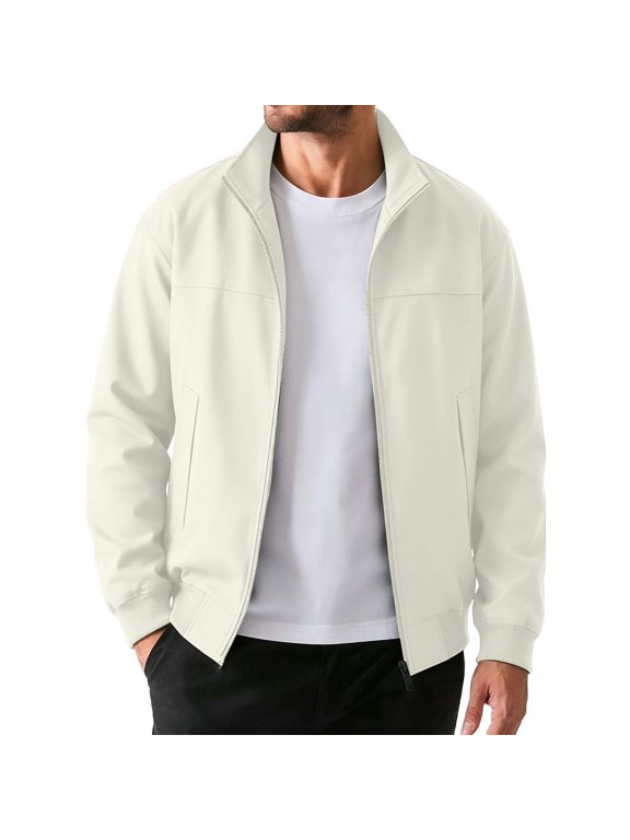 Jackets for Men Full Zip Stand Collar Horizontal Chest Panel Stitching Outer Jacket Soft Wind Resistant Woven Fabric Daily Commuter Outer Garment, Size (M-4XL)