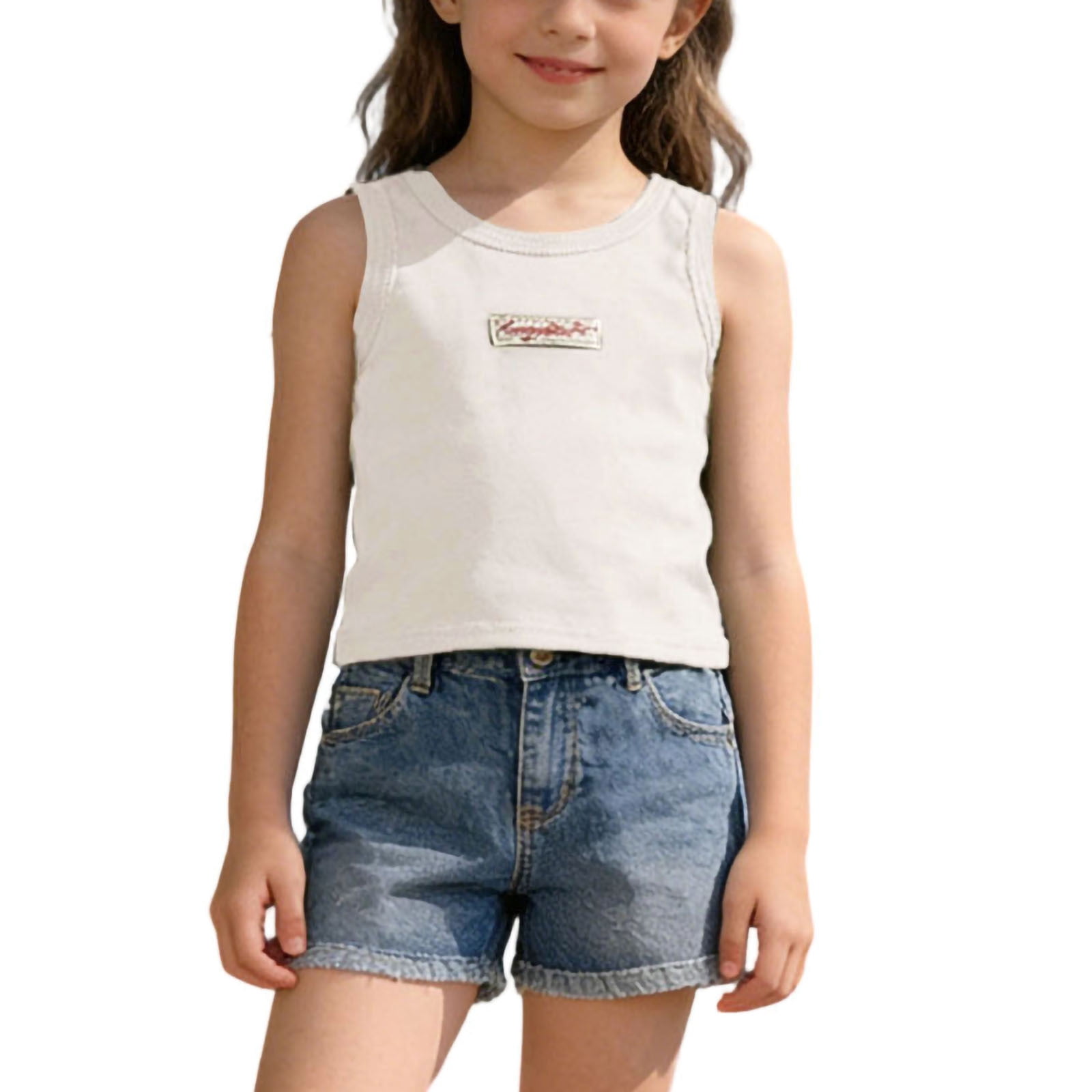 Ashyfjp Kids Casual Tops Solid Color Sleeveless Crew Neck Tank with ...