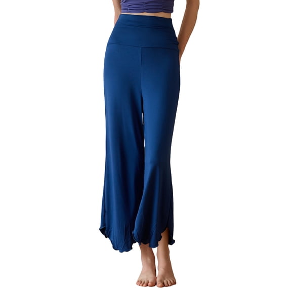 Ashyfjp Minimalist Style Yoga Pants for Women Solid Tone Flowy Knit High Waist Cropped Flared Versatile Daily Wear Bottoms, Size (S-XL)