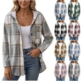 thumbnail image 1 of Ashyfjp Plaid Hooded Jacket for Women Trendy Button Front Longline Shirt Coat Comfortable Versatile Casual Wear, Size (S-XXL), 1 of 7