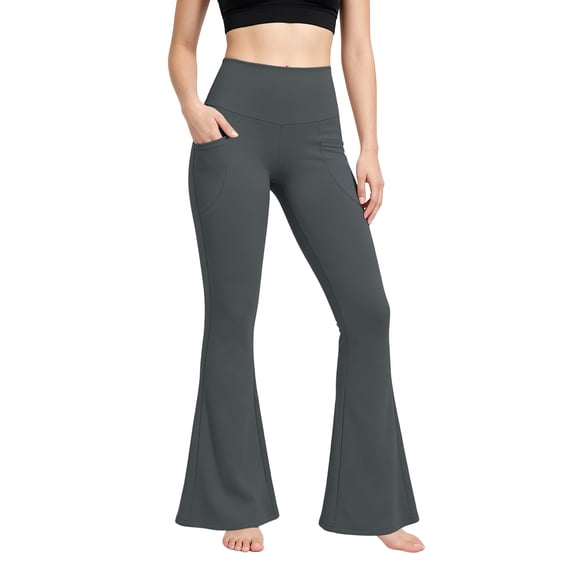 Ashyfjp Sport Workout Flared Yoga Pants for Women Solid Wide Elastic Waist Soft Comfortable Full Length Bottoms Ideal for Daily Yoga Training Wear, Size (S-XXL)
