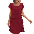 thumbnail image 1 of Ashyfjp Summer Dresses for Women Casual Solid Color Short Sleeve Crew Neck Tiered Dress Trendy Comfortable Formal & Evening Wear, Size S-3XL, 1 of 6