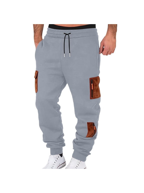 Sweatpants for Men Relaxed Jogger Pants Drawstring Closure Faux Suede Patch Zipper Pockets Suitable for Workout & Daily Wear, Size (S-3XL)