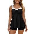 thumbnail image 1 of Ashyfjp Tankini Sets for Women Casual Contrast Strap Loose Flowy Top with Swim Shorts Soft Comfortable Two-Piece Summer Swimwear, Size S-XXL, 1 of 9