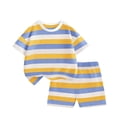 thumbnail image 1 of Ashyfjp Two-Piece Sets for Boys Allover Color Stripe Crew Neck Top & Elastic Waist Shorts Set Trendy Outfit for Homewear and Daily Play, 1 of 7