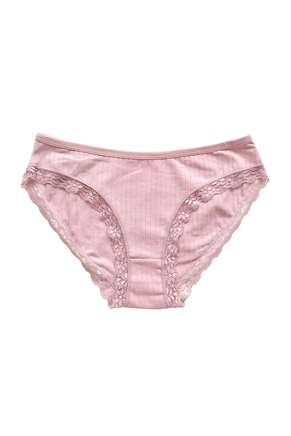 Womens Bikini Panties with Lace Trim Leg Openings, Ribbed Low Rise Breathable Soft Comfortable Underwear, Size S-XL