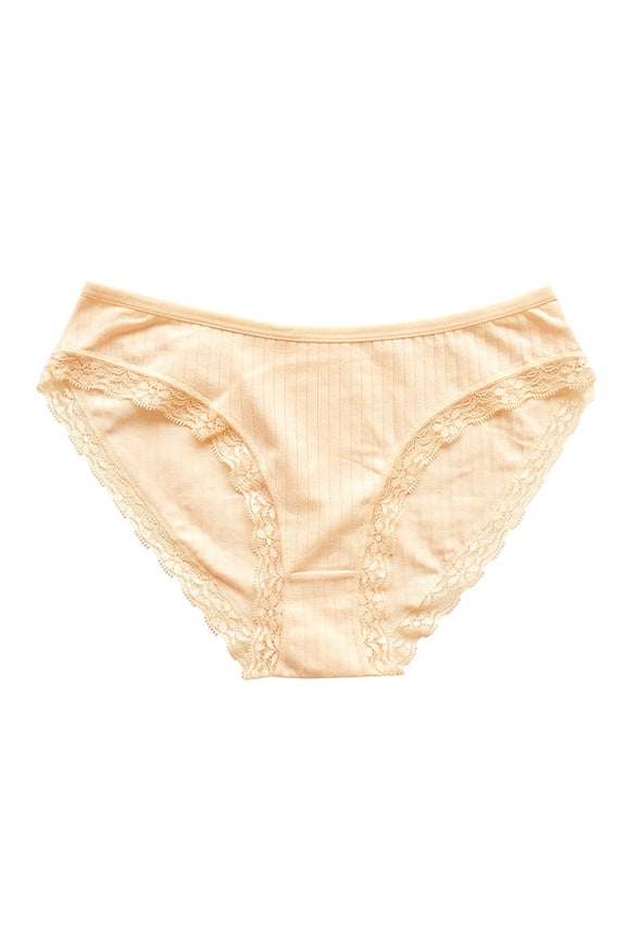 Womens Bikini Panties with Lace Trim Leg Openings, Ribbed Low Rise Breathable Soft Comfortable Underwear, Size S-XL