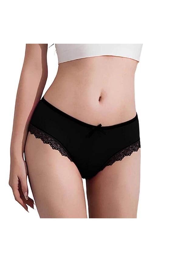 Womens Bikini Panties with Lace Trim Leg Openings and Bow Accent, Low Rise Breathable Soft Comfortable Underwear, Size S-XL