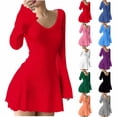 thumbnail image 1 of Ashyfjp Womens Dresses Casual Solid Color Ribbed V-Neck Flare Long Sleeve Mini Dress with Scalloped Hem, Trendy Slim Fit Daily Outfit, Size (S-XXL), 1 of 5