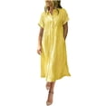 thumbnail image 1 of Ashyfjp Womens Dresses Fashion Striped Print Button Down Shirt Dress with Rolled Cuffs Ideal for Casual & Streetwear, Size S-5XL, 1 of 6