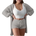 thumbnail image 1 of Ashyfjp Womens Matching Three Piece Sets Long Sleeve Open Outer Cardigan + Sleeveless Crop Tank & Elastic Waist Side Pocket Drawstring Shorts Everyday Outfit, Size (S-3XL), 1 of 7
