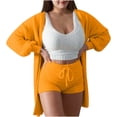 thumbnail image 1 of Ashyfjp Womens Matching Three Piece Sets Long Sleeve Open Outer Cardigan + Sleeveless Crop Tank & Elastic Waist Side Pocket Drawstring Shorts Everyday Outfit, Size (S-3XL), 1 of 7