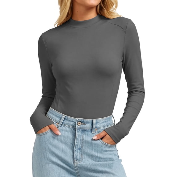 Ashyfjp Womens Mock Neck Long Sleeve Top Slim Fit Basic Tee with Raglan ...