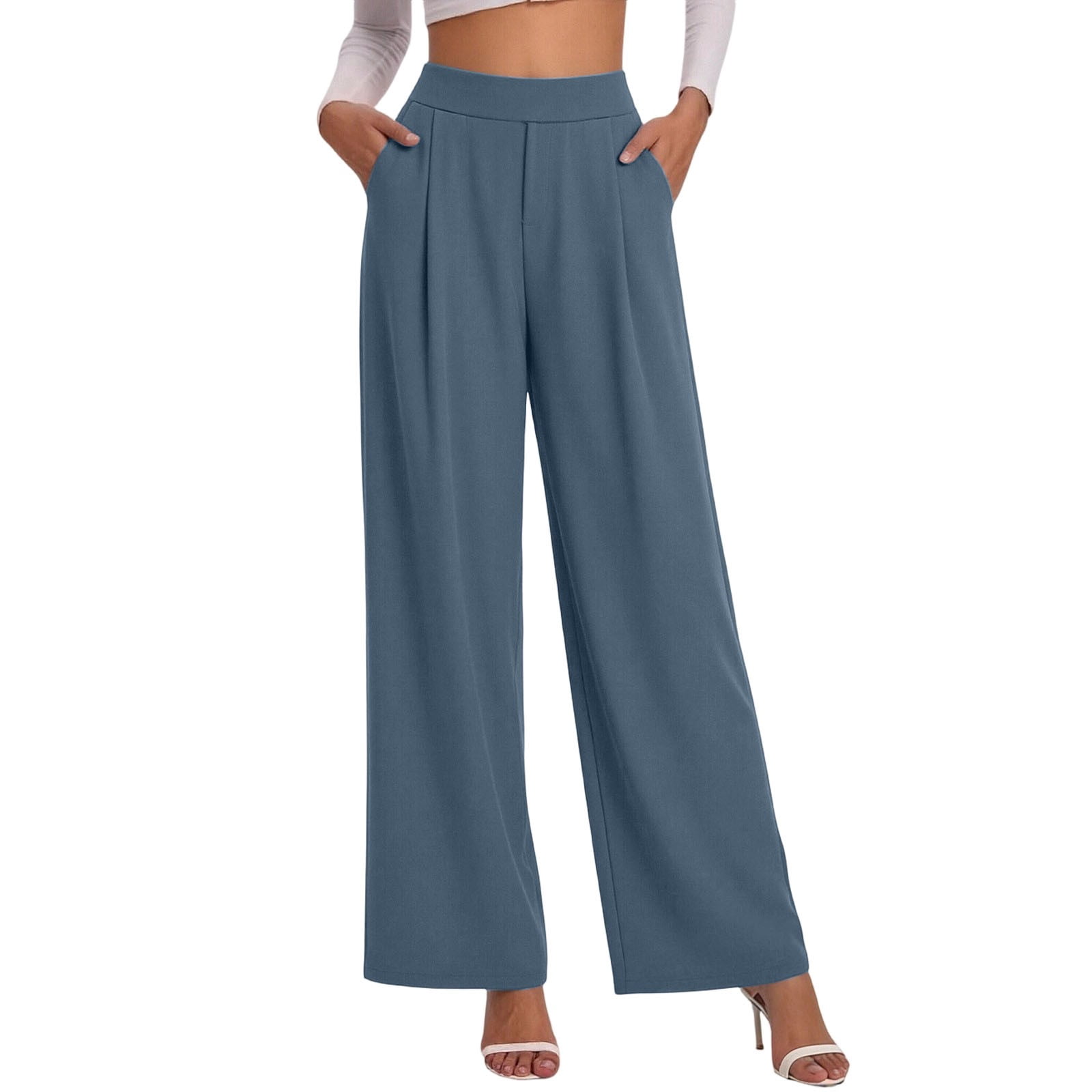 Ashyfjp Womens Suit Pants Plain High Waist Pleated Front Relax Wide Leg — free download