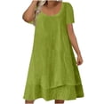 thumbnail image 1 of Ashyfjp Womens Summer Dresses Casual Solid Color Scoop Neck Dress with Double Layer Design Trendy Comfortable Vacation Clothes, Size S-5XL, 1 of 7